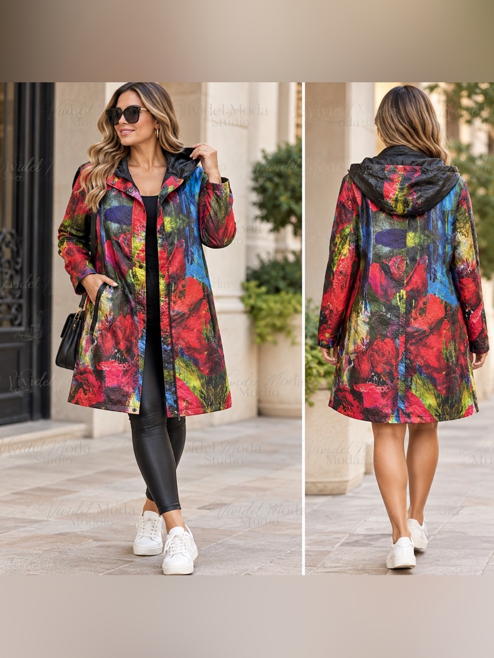 UbU Pack Your Personality Abstract Floral Crinkle Hooded Raincoat Jacket